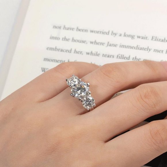 Certified 5ct. t.w. Diamond Moissanite Three Stone Engagement Ring NEW - Picture 4 of 17